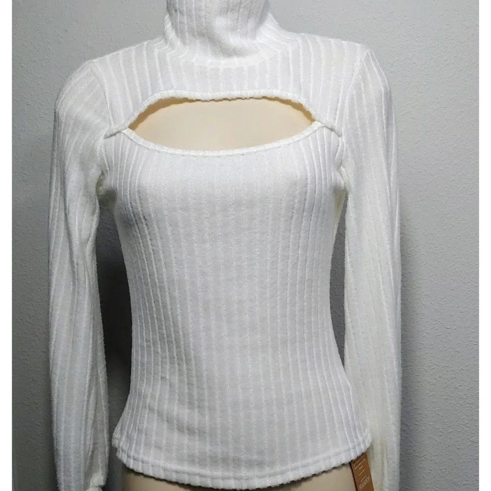 Shein Ribbed Turtleneck XS‎ Long Sleeve NWT Cutout Top Elegant Basic Layering Lq